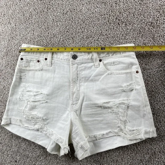 Abercrombie & Fitch Shorts Womens 8 White Denim High Rise Distressed Cutoff - Picture 5 of 9